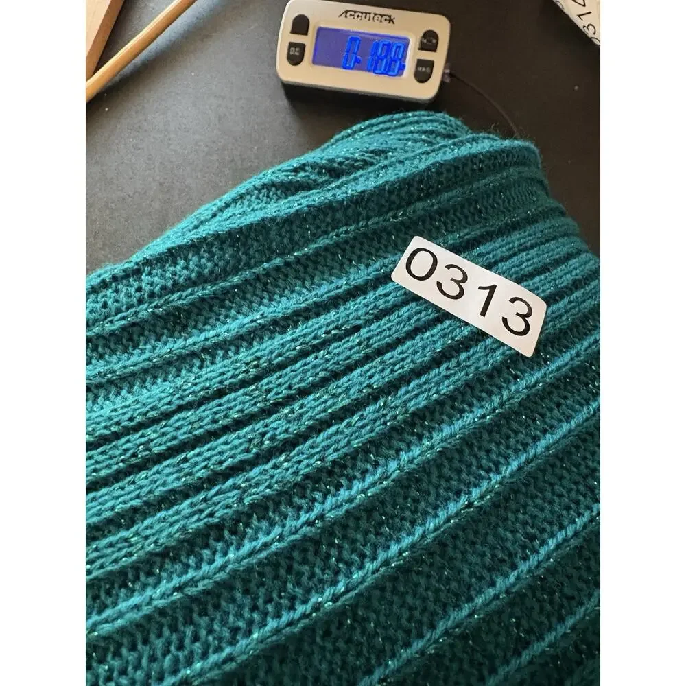 Vintage Diane Von Furstenburg Teal Green Metallic Cable Knit Sweater Womens 1X2\